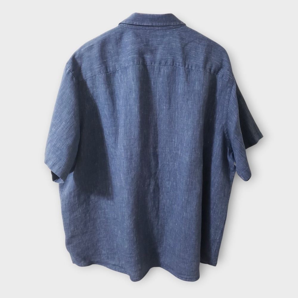 UNTUCKit Canon Linen Shirt Blue Stripe Short Sleeve Relaxed Fit Mens XXL - Picture 3 of 10